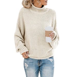 Women's Solid Turtleneck Pullover Long-Sleeved Top